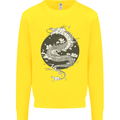 Japanese Fantasy Dragon Sun Background Kids Sweatshirt Jumper Yellow