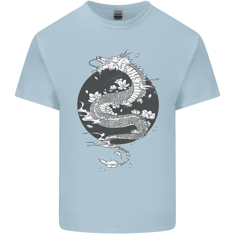Japanese Fantasy Dragon Sun Background Kids T-Shirt Childrens Light Blue