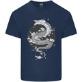 Japanese Fantasy Dragon Sun Background Kids T-Shirt Childrens Navy Blue