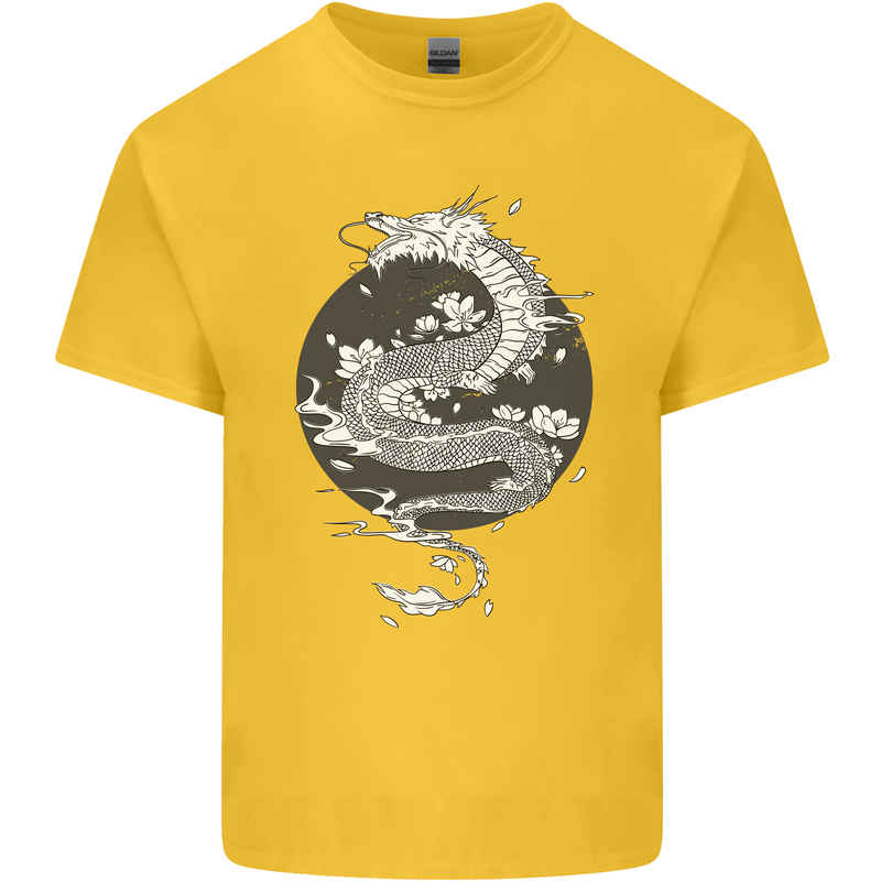 Japanese Fantasy Dragon Sun Background Kids T-Shirt Childrens Yellow