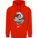Japanese Fantasy Dragon Sun Background Mens 80% Cotton Hoodie Bright Red