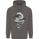 Japanese Fantasy Dragon Sun Background Mens 80% Cotton Hoodie Charcoal