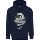 Japanese Fantasy Dragon Sun Background Mens 80% Cotton Hoodie Navy Blue