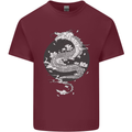 Japanese Fantasy Dragon Sun Background Mens Cotton T-Shirt Tee Top Maroon