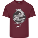 Japanese Fantasy Dragon Sun Background Mens Cotton T-Shirt Tee Top Maroon