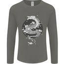 Japanese Fantasy Dragon Sun Background Mens Long Sleeve T-Shirt Charcoal