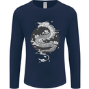 Japanese Fantasy Dragon Sun Background Mens Long Sleeve T-Shirt Navy Blue