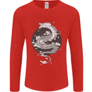 Japanese Fantasy Dragon Sun Background Mens Long Sleeve T-Shirt Red