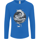 Japanese Fantasy Dragon Sun Background Mens Long Sleeve T-Shirt Royal Blue