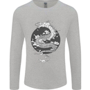 Japanese Fantasy Dragon Sun Background Mens Long Sleeve T-Shirt Sports Grey