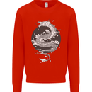 Japanese Fantasy Dragon Sun Background Mens Sweatshirt Jumper Bright Red