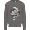 Japanese Fantasy Dragon Sun Background Mens Sweatshirt Jumper Charcoal