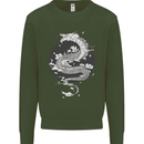 Japanese Fantasy Dragon Sun Background Mens Sweatshirt Jumper Forest Green