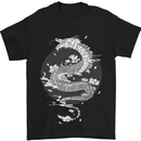 Japanese Fantasy Dragon Sun Background Mens T-Shirt 100% Cotton Black