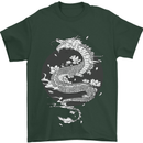 Japanese Fantasy Dragon Sun Background Mens T-Shirt 100% Cotton Forest Green