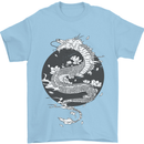 Japanese Fantasy Dragon Sun Background Mens T-Shirt 100% Cotton Light Blue