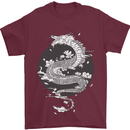 Japanese Fantasy Dragon Sun Background Mens T-Shirt 100% Cotton Maroon