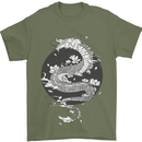 Japanese Fantasy Dragon Sun Background Mens T-Shirt 100% Cotton Military Green