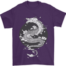 Japanese Fantasy Dragon Sun Background Mens T-Shirt 100% Cotton Purple