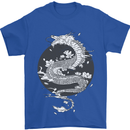 Japanese Fantasy Dragon Sun Background Mens T-Shirt 100% Cotton Royal Blue