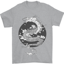 Japanese Fantasy Dragon Sun Background Mens T-Shirt 100% Cotton Sports Grey