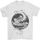 Japanese Fantasy Dragon Sun Background Mens T-Shirt 100% Cotton White
