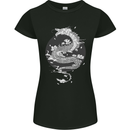 Japanese Fantasy Dragon Sun Background Womens Petite Cut T-Shirt Black