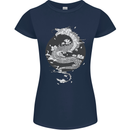 Japanese Fantasy Dragon Sun Background Womens Petite Cut T-Shirt Navy Blue
