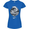 Japanese Fantasy Dragon Sun Background Womens Petite Cut T-Shirt Royal Blue