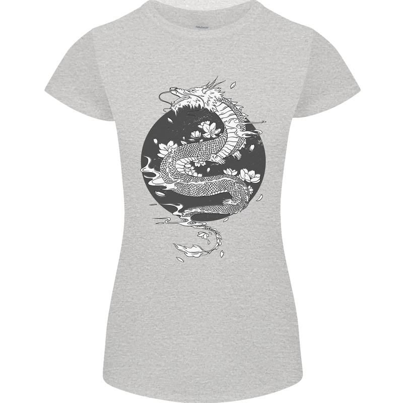 Japanese Fantasy Dragon Sun Background Womens Petite Cut T-Shirt Sports Grey