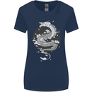 Japanese Fantasy Dragon Sun Background Womens Wider Cut T-Shirt Navy Blue