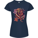Japanese Fantasy Dragon Womens Petite Cut T-Shirt Navy Blue