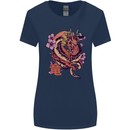 Japanese Fantasy Dragon Womens Wider Cut T-Shirt Navy Blue