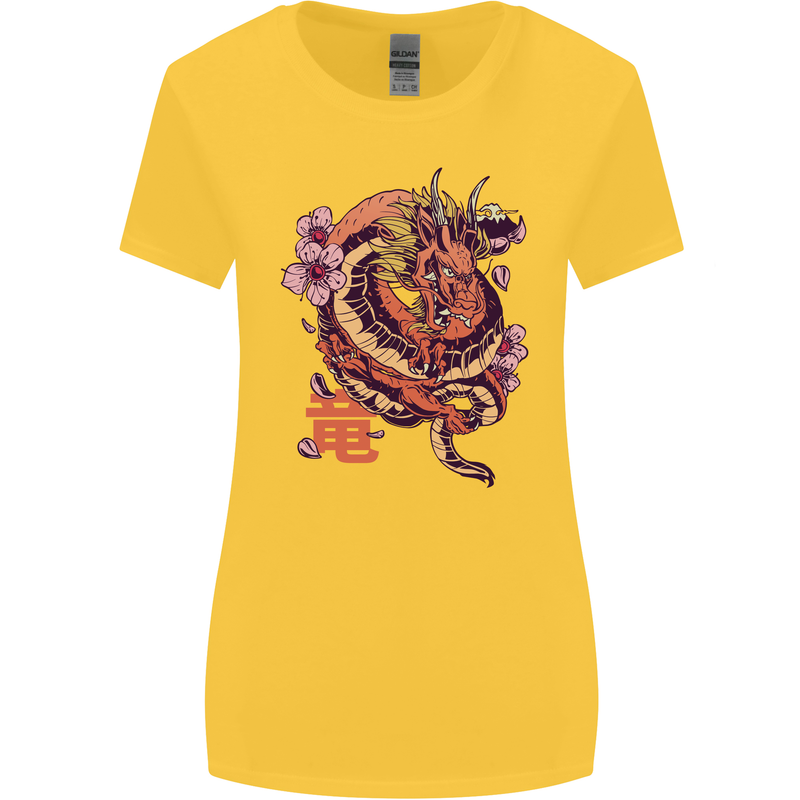 Japanese Fantasy Dragon Womens Wider Cut T-Shirt Yellow