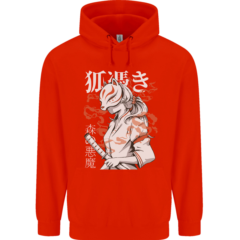 Japanese Kitsune Paranormal Fox Childrens Kids Hoodie Bright Red