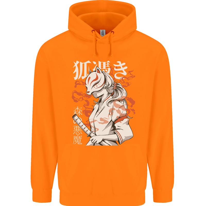 Japanese Kitsune Paranormal Fox Childrens Kids Hoodie Orange