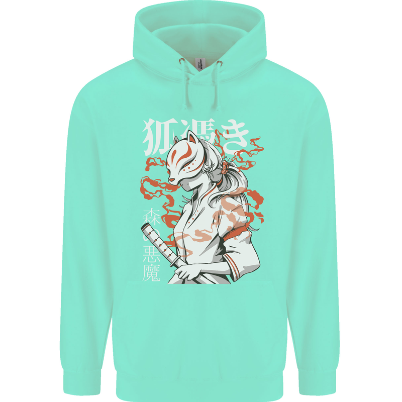 Japanese Kitsune Paranormal Fox Childrens Kids Hoodie Peppermint