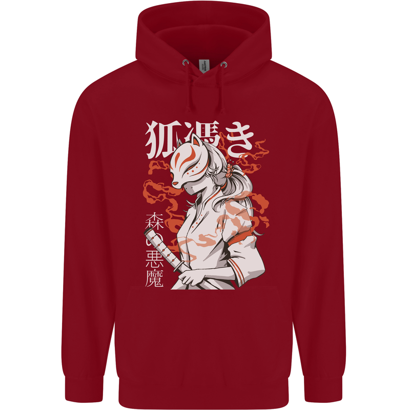 Japanese Kitsune Paranormal Fox Childrens Kids Hoodie Red