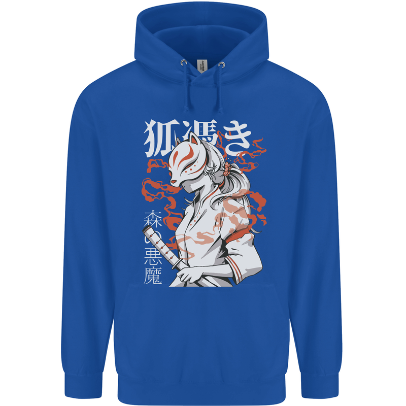 Japanese Kitsune Paranormal Fox Childrens Kids Hoodie Royal Blue