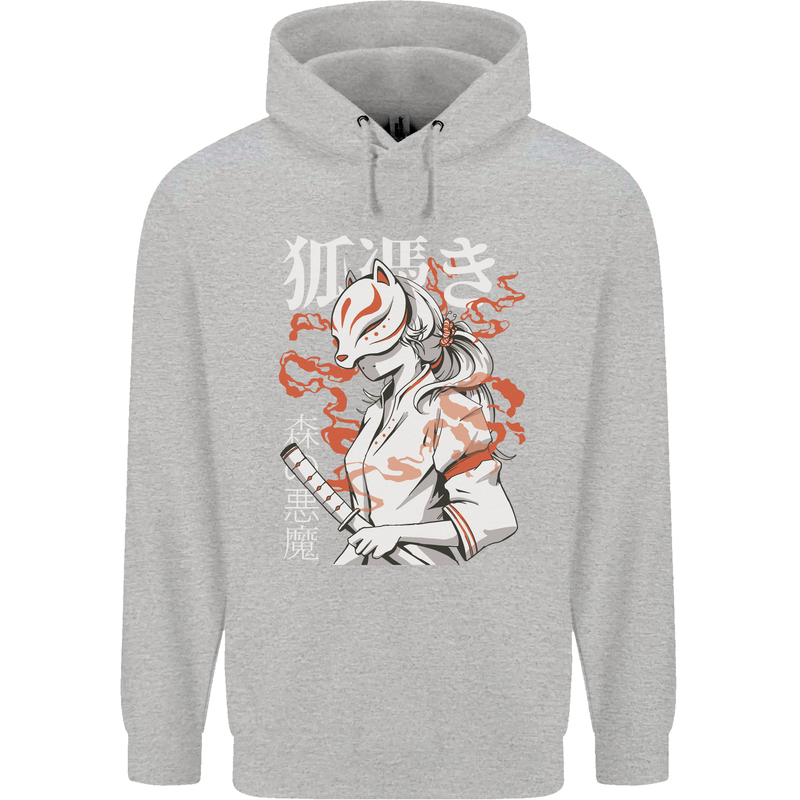 Japanese Kitsune Paranormal Fox Childrens Kids Hoodie Sports Grey