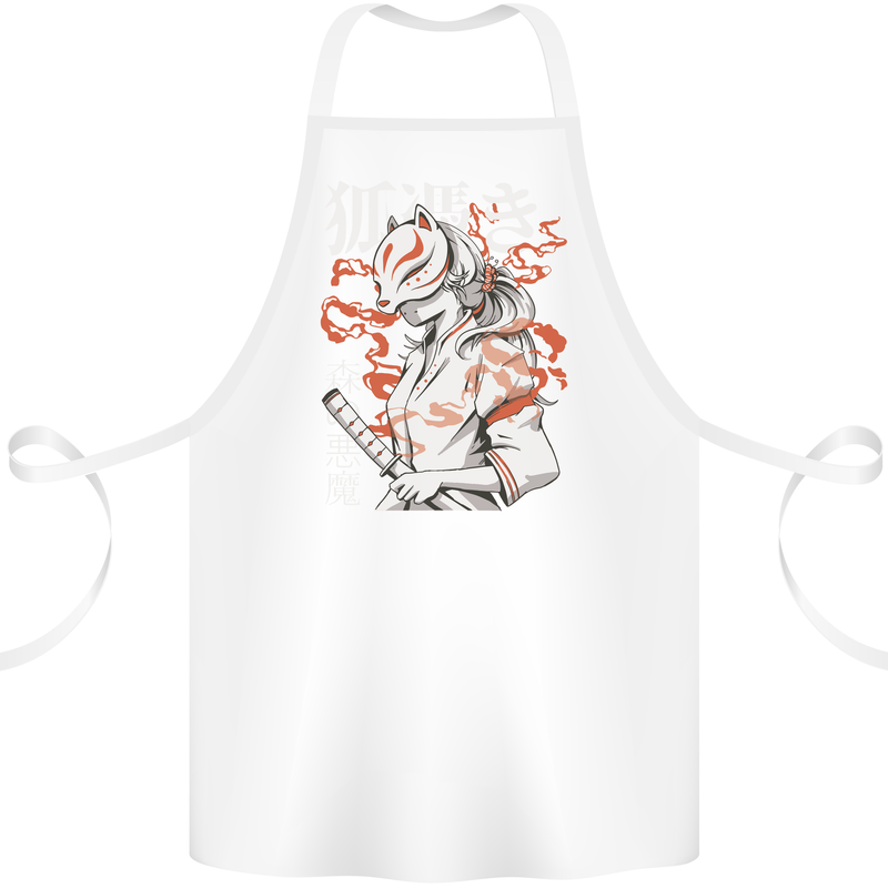 Japanese Kitsune Paranormal Fox Cotton Apron 100% Organic White