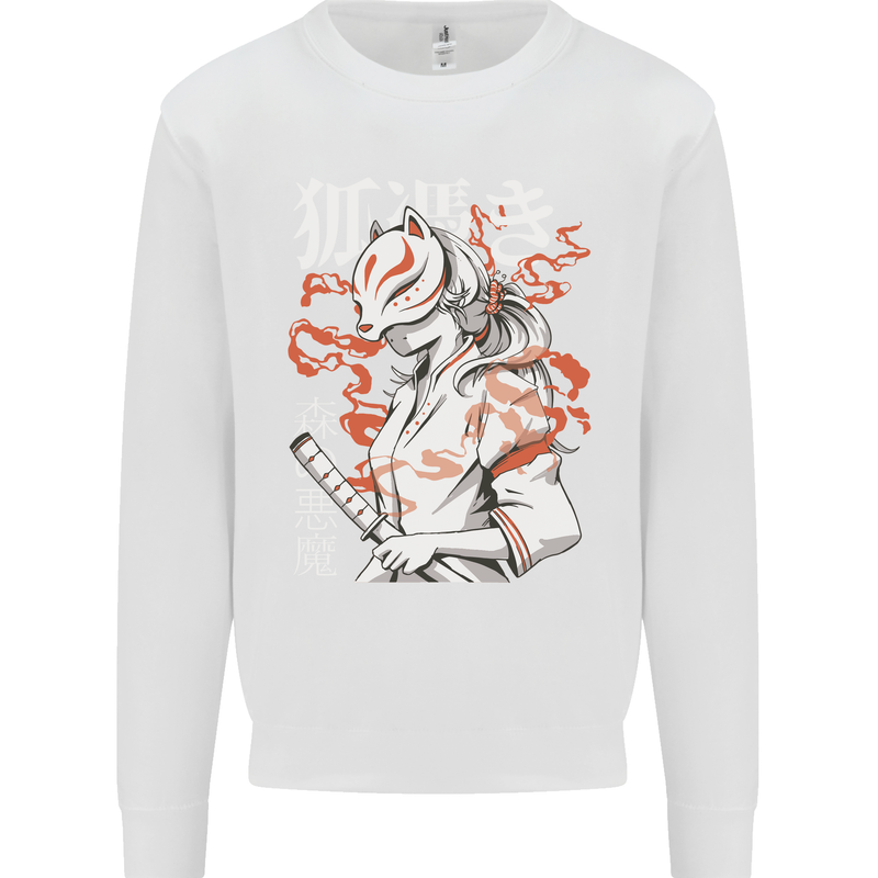Japanese Kitsune Paranormal Fox Kids Sweatshirt Jumper White