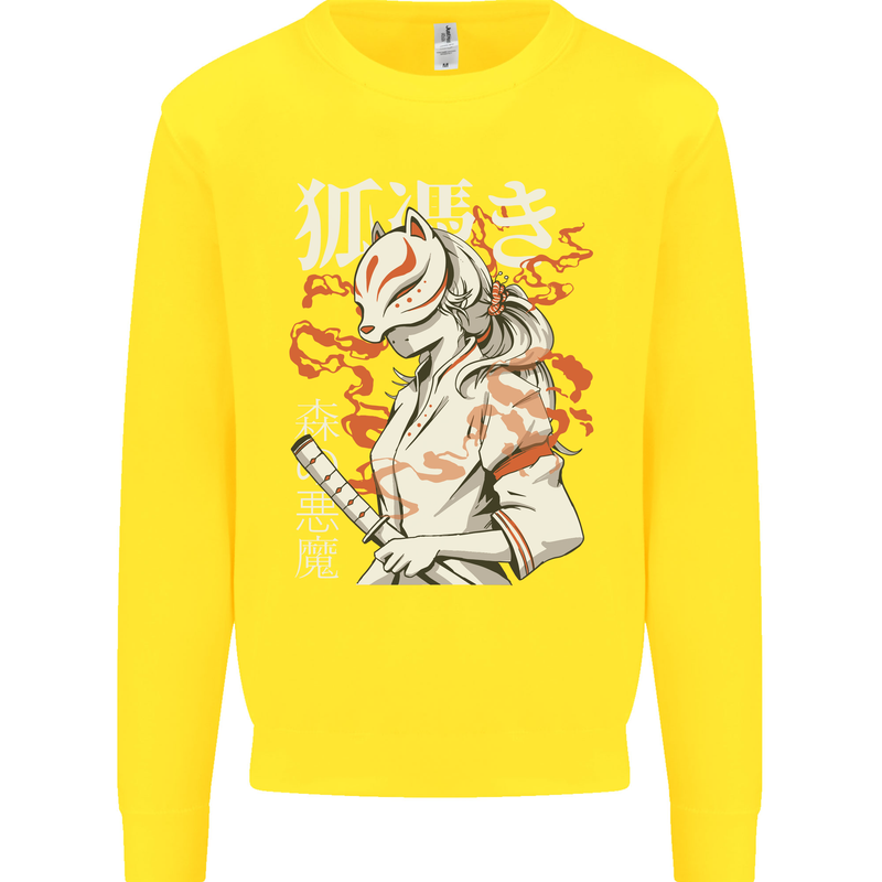 Japanese Kitsune Paranormal Fox Kids Sweatshirt Jumper Yellow