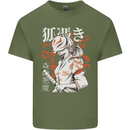Japanese Kitsune Paranormal Fox Mens Cotton T-Shirt Tee Top Military Green