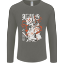 Japanese Kitsune Paranormal Fox Mens Long Sleeve T-Shirt Charcoal
