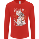 Japanese Kitsune Paranormal Fox Mens Long Sleeve T-Shirt Red