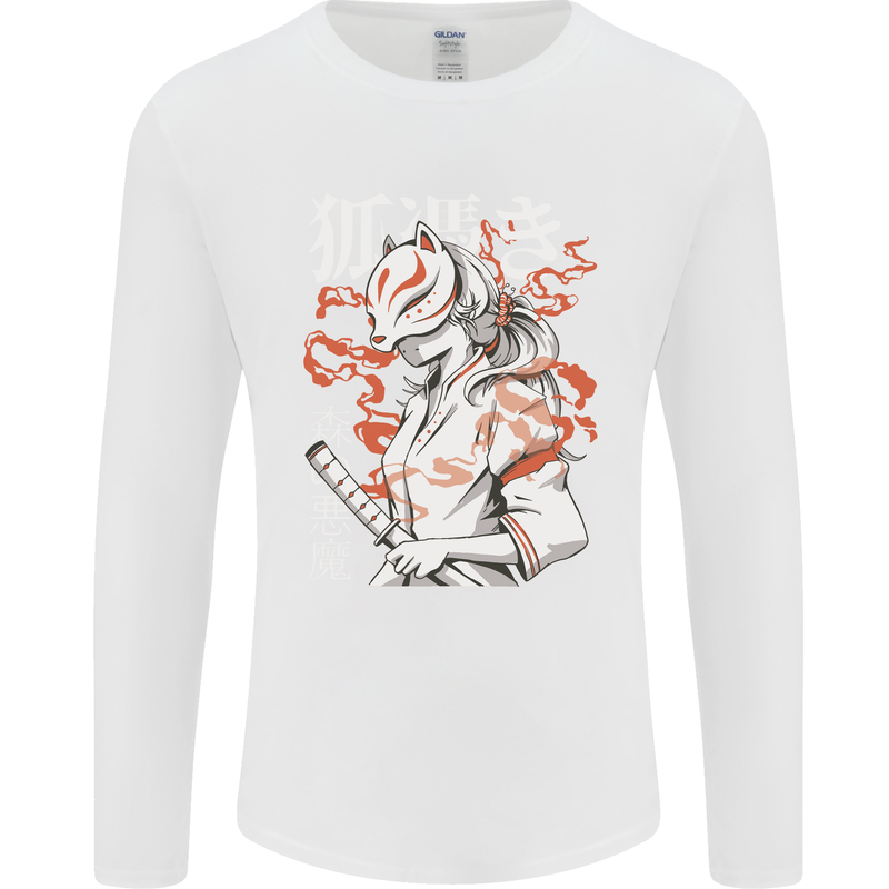 Japanese Kitsune Paranormal Fox Mens Long Sleeve T-Shirt White