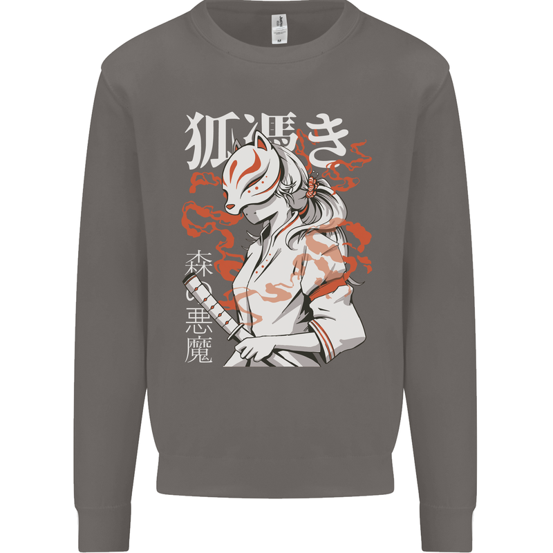 Japanese Kitsune Paranormal Fox Mens Sweatshirt Jumper Charcoal