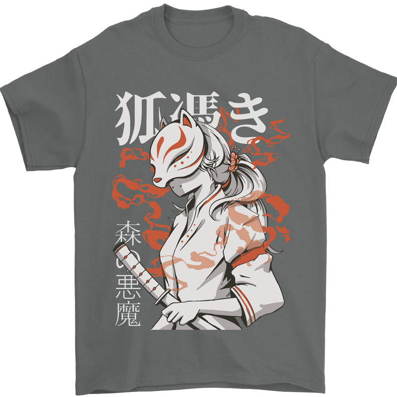 Japanese Kitsune Paranormal Fox Mens T-Shirt 100% Cotton Charcoal