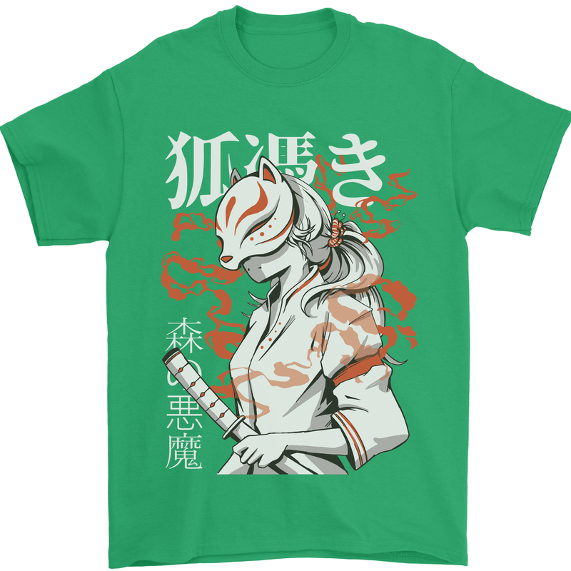 Japanese Kitsune Paranormal Fox Mens T-Shirt 100% Cotton Irish Green